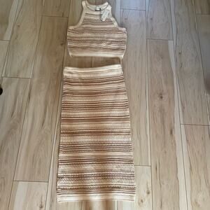 Rachel Zoe Two Piece Matching Summer Set Crochet Knit Tank & Midi Skirt Sz L NWT